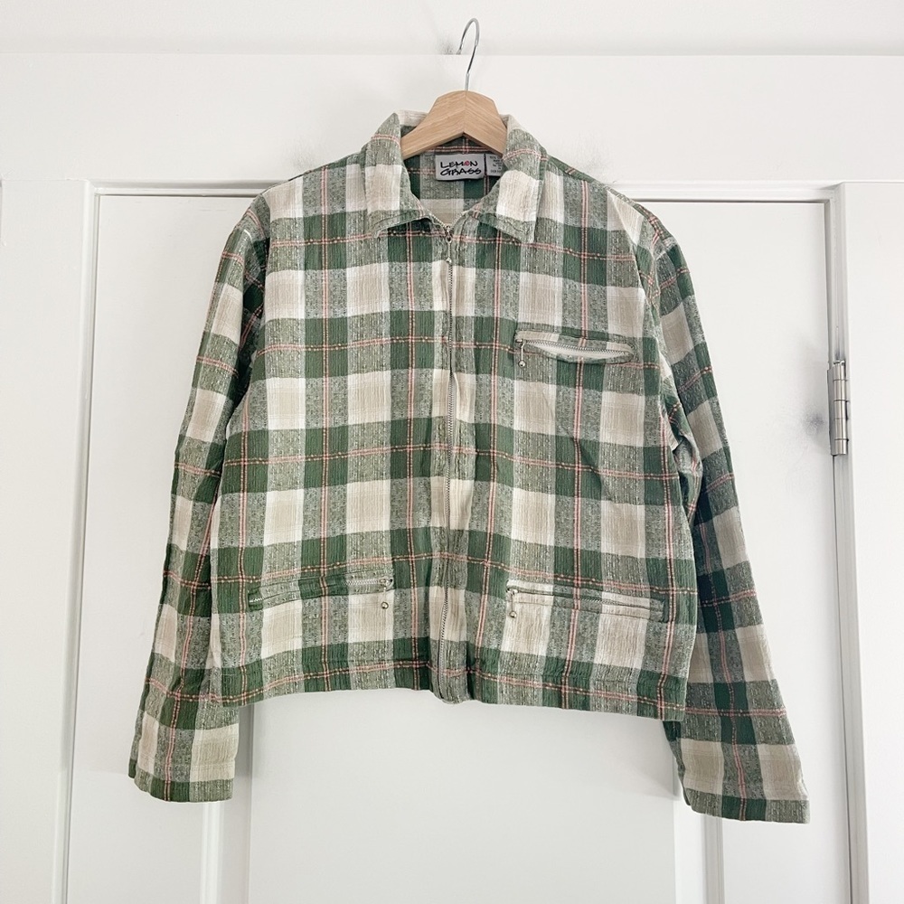 Vintage Lemon Grass Y2K Cropped Plaid Shacket - M